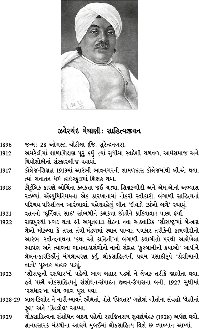 ￼ ઝવેરચંદ મેઘાણી : સાહિત્યજીવન 1896 જન્મ : 28 ઑગસ્ટ, ચોટીલા (જિ. સુરેન્દ્રનગર). 1912 અમરેલીમાં શાળાશિક્ષણ પૂરું કર્યુ...