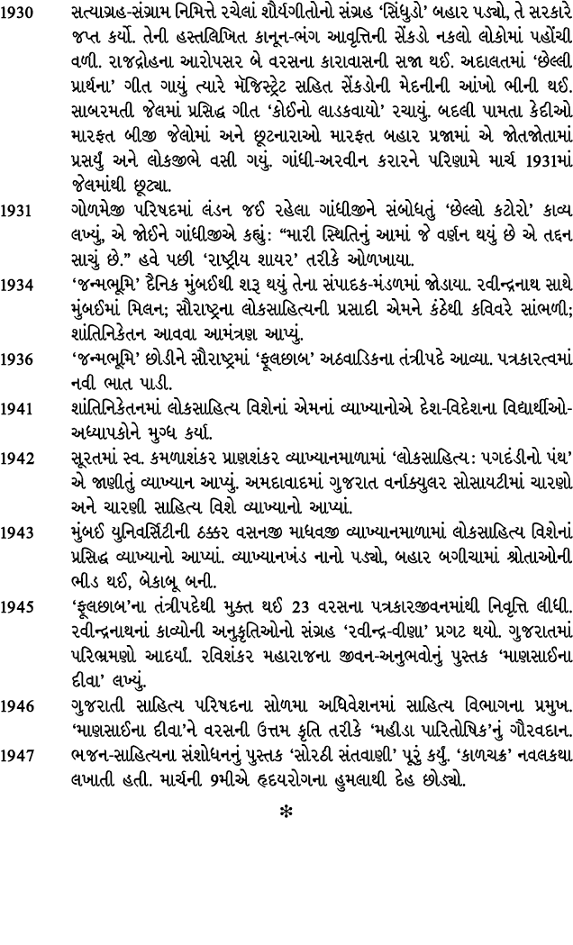 1930 સત્યાગ્રહ સંગ્રામ નિમિત્તે રચેલાં શૌર્યગીતોનો સંગ્રહ ‘સિંધુડો’ બહાર પડ્યો, તે સરકારે જપ્ત કર્યો. તેની હસ્તલિખિત ...